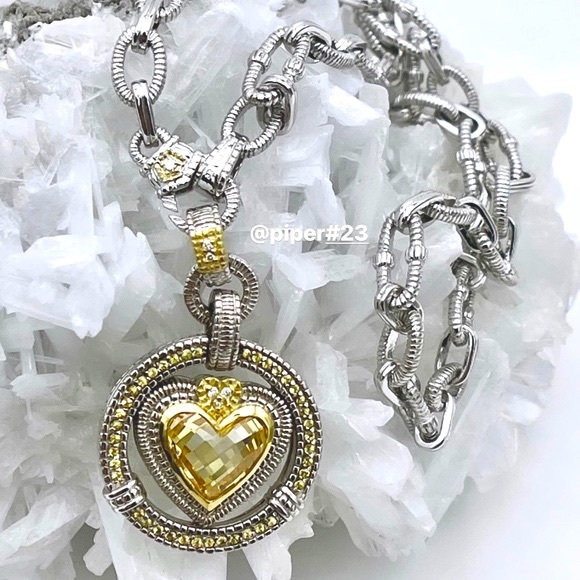 RARE Judith Ripka JR TWO Canary Crystal & Diamond Pendant Enhancer with Xtras - Picture 4 of 11